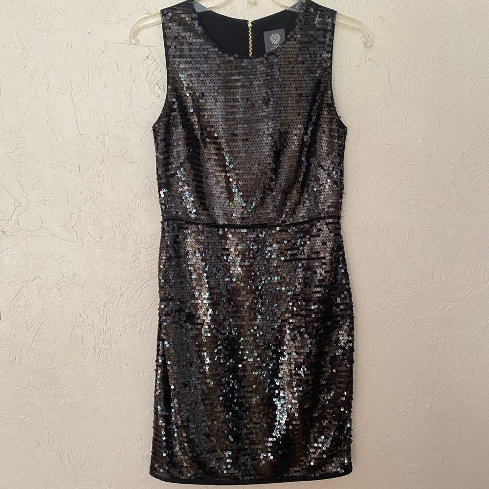 NWOT Vince Camuto black sequined-style mini dress, size 2. Perfect for NYE🍾
